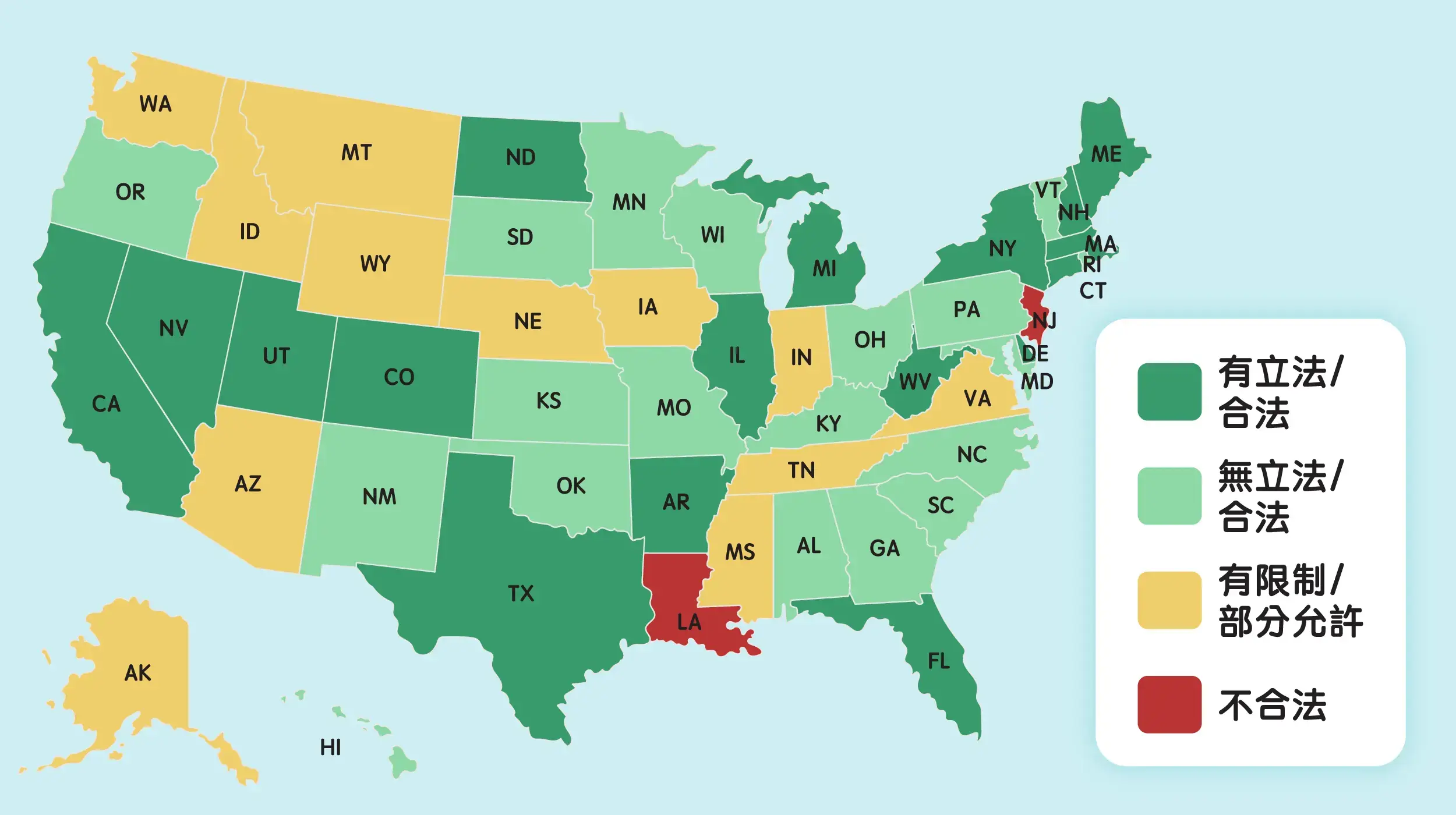 美國代孕合法州整理圖